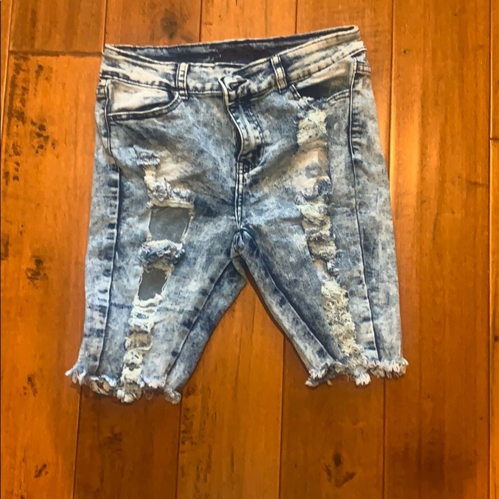 Blue jean biker shorts